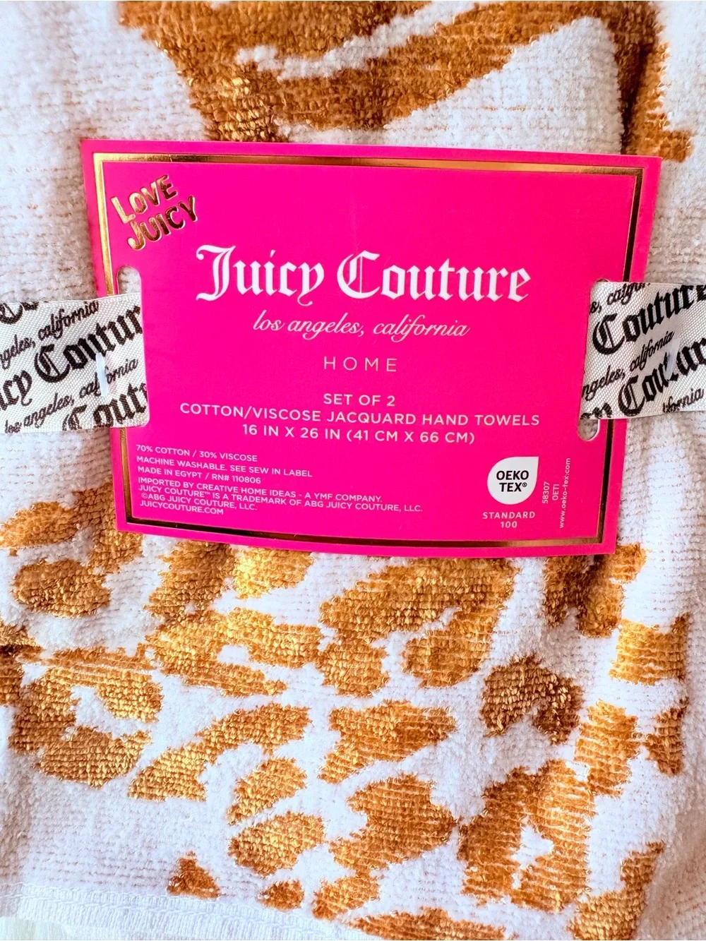 🩷🩷Juicy Couture White & Gold Leopard Print Hand Towel - Juicy Couture🩷🩷